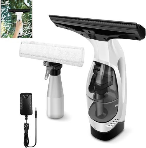 HSHa Aspirador eléctrico de ventanas con batería con funda de microfibra y chorro de agua, se puede utilizar hasta 30 min, limpieza sin rayas para todas las superficies lisas, ventanas, espejos