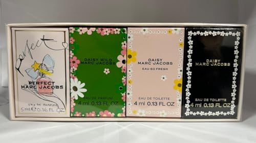 marc jacobs(w) mini set edt 2x4ml(daisy eau so fresh + daisy) + perfect edp 5ml+daisy wild edp 4ml (2025 version)