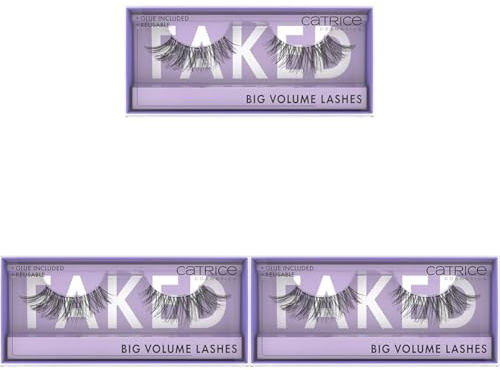 Catrice Faked Big Volume Lashes, künstliche Wimpern, Schwarz, langanhaltend, Falsche Wimpern-Effekt, ohne Mikroplastikpartikel, Nanopartikel frei, ohne Parfüm, ölfrei, 3er Pack (1pair)