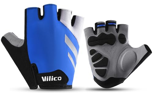 I Kua Fly Guantes de ciclismo con medio dedo para hombre y mujer, resistentes a los golpes, guantes de MTB, guantes transpirables (azul, M)