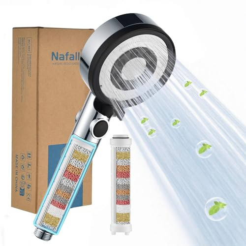 Nafall Soffione Doccia ad Alta Pressione con Filtro, Doccino per Doccia Anti Calcare con 5 Modalità,Shower Head with Filter, Filtro Doccino per Acqua Dura, Cloro Residuo, Batteri, Cromato Nero