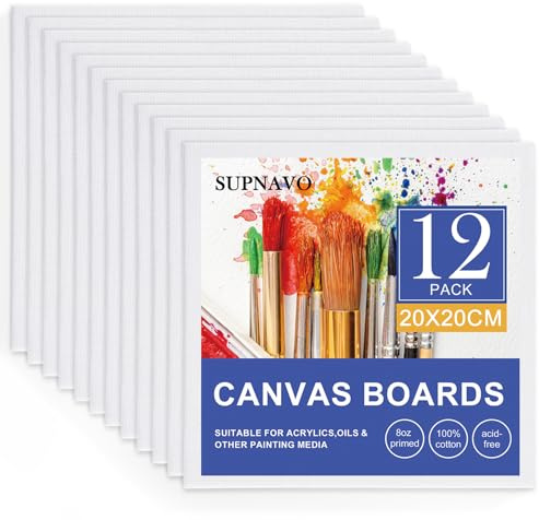 SUPNAVO Canvas for Painting,12 Pack,20x20cm Canvas Set, Versatile Blank Canvases for Artists, Enthusiasts, Hand-Painted Gifts, Decor DIY Projects