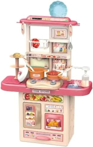 GSV Essentials Kids Kitchen Playset with Lights & Sounds, Realistic Pretend Cooking Toy Set with Functional Sink, Utensils & Food Accessories,