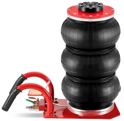 Jayseuw Pneumatisk domkraft 3T, 40 cm nav i 5 s, robust trippelluftpåse (150–400 mm) med säkerhetsventil, 3T luftregulator för SUV/lastbil och verkstad (böjt handtag)