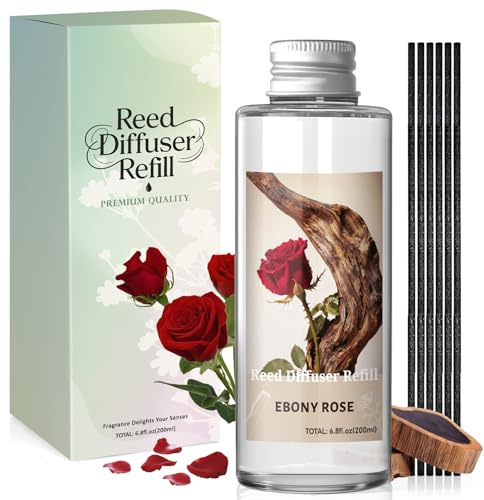 Scent-Hi Ebony Rose Reed Diffuser Refill 200ml with 6 Rattan Stick | Long-Lasting Scented Oil Refill, Home Fragrance for Living Room, Bedroom & Office Decor