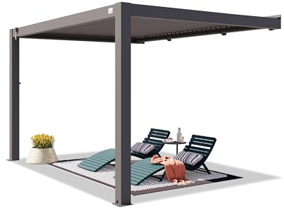 PRIMEYARD Pérgola adosada 3x4 m Postes de Aluminio con Techo de Lamas de Aluminio pérgola de Pared de Color Antracita