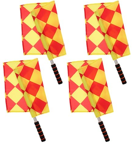 OSOLADY Banderas de Árbitro de Fútbol 4 Piezas con Mango de Espuma y Poste de Metal, Patrón Cuadrícula de Alta Visibilidad, Accesorio para Juez de Línea en Partidos Deportivos Oficiales