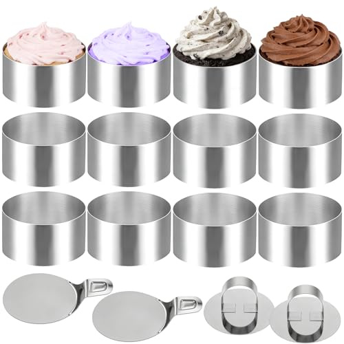 RIVIEVAL Set di 16 Anelli per Dolci in Acciaio Inox, Rotondi 8 cm per Mousse, con coperchi e basi, riutilizzabili, per Torte, Biscotti, Ciambelle e Dolci