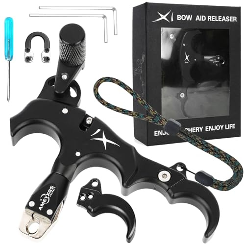 ZSHJGJR Décocheur Arc à Poulies 3 ou 4 Doigts Release Aid Trigger Tir à l'arc Compound Bow Accessoires Chasse Tir sur Cible RH LH Adultes Débutants Professionnels (Noir)