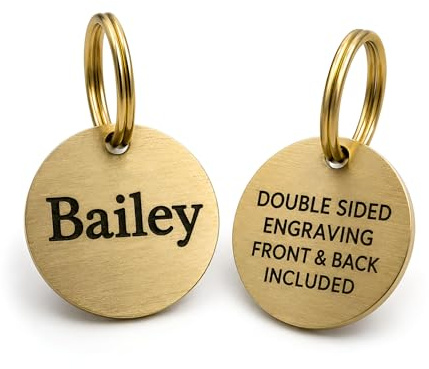 Personalised Brushed Brass Dog Tag, Deep Engraved Round Pet ID Tag for Dogs & Cats, Double Sided Engraving, 3 Sizes (Small (25mm))