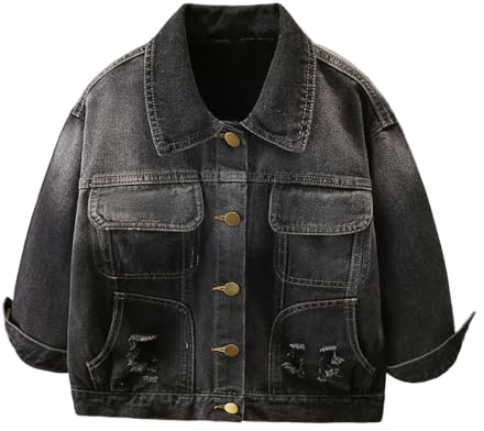 Chaquetas de mezclilla para niñas y niños del Reino Unido, abrigos de mezclilla para motociclistas, de manga larga con botones, ajustados, bolsillos, ropa casual de algodón, ropa de calle Y2K para