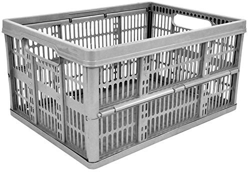 4 x 32L Plastic Folding Storage Container Basket Crate Box Stack Foldable Portable SILVER