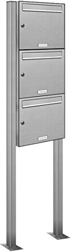 AL Briefkastensysteme 3er V2A Edelstahl Standbriefkasten rostfrei als 3 Fach Briefkastenanlage DIN A4 in Postkasten Briefkasten Design modern