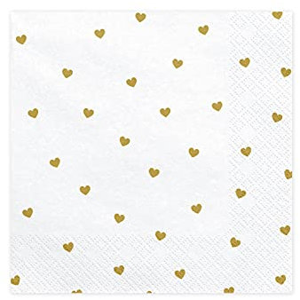 PartyDeco Weiße Servietten mit goldenen Druck von Herzen- Dekoration Servietten für Geburtstag Valentinstag Hochzeit Flitterwochen- Taschentücher gedruckt Tischdekorationen