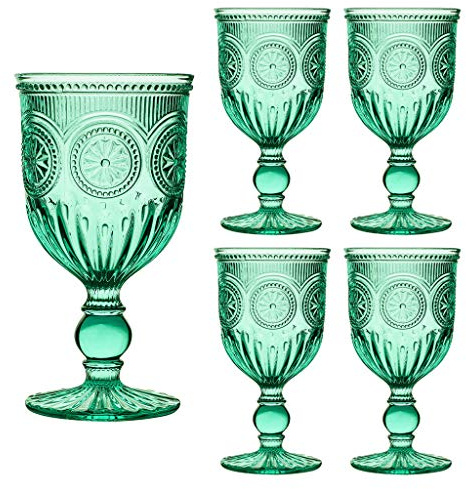 Dibor Wine Glass Set of 4 Turquoise Embossed 300ml Drink Goblets Alfresco Dining Glassware