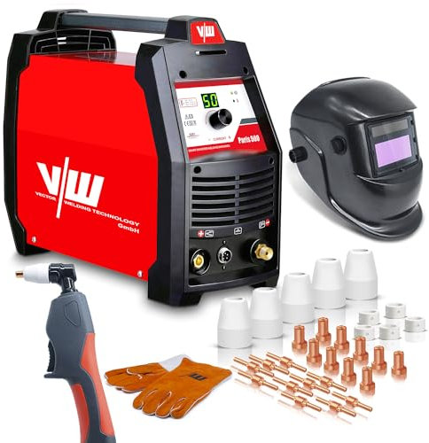 VECTOR WELDING Plasmaschneider 50 A SET - Plasma Cutter mit 50 Ampere Stromstärke und 13mm Schnittstärke - 230V - Inkl. Plasmabrenner und Plasma Düsen Set - Paris 500