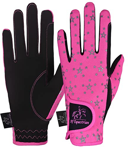 AFE Kids Gloves For Girls Boys Unisex Horse Riding Gloves Outdoor Gloves Sports Gloves Cycling Gloves For Children Black Blue Pink Star Design (Pink Star Design, Small)