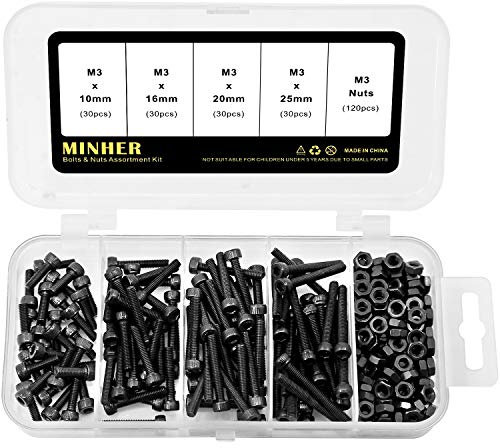 M3 Innensechskantschraube und Mutter Kombinationsbox Mechanische Innensechskant Bolzenset schwarz 12,9 Grad Kohlenstoffstahl