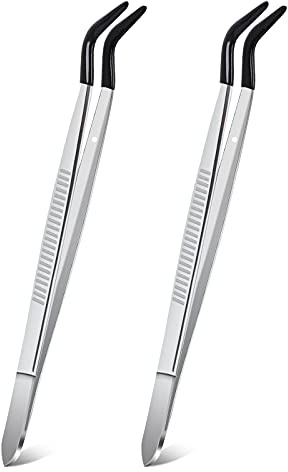 ASTER pinzas de punta doblada de goma con revestimiento de PVC, pinzas de punta curvadas para laboratorio, herramienta industrial de joyería y manualidades