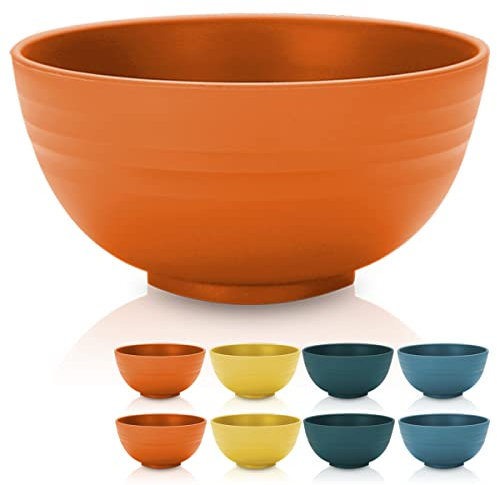 Kyraton 760 ml Plastic Cereal Bowls 8 Pieces, Unbreakable and Reusable Light Weight Bowl for Rice Noodle Soup Snack Salad Fruit BPA Free Dishwasher Safe (Orange)