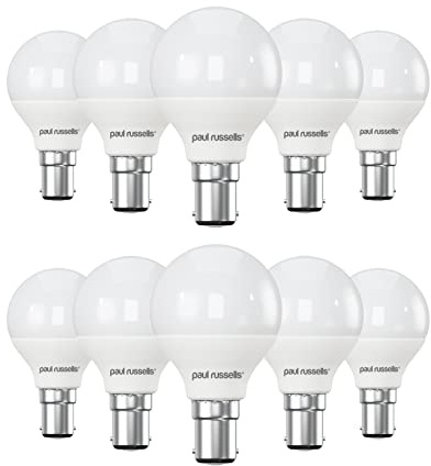 Paul Russells LED Light Small Bayonet Cap B15, 60w Equivalent, 6.5W 806 Lumens LED Bulbs, 2700K Bright Warm White, Mini Globe Frosted G45 SBC Golf Ball Energy Saving (Not Dimmable) Lightbulbs, 10 Pack