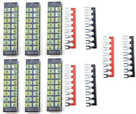 BGTXINGI 12pcs (6 Set) 600V 25A 8 Positions Double Row Screw Terminal Strip and 400V 25A 8 Positions Red/Black Pre-Insulated Terminal Barrier Strip (TB2508)