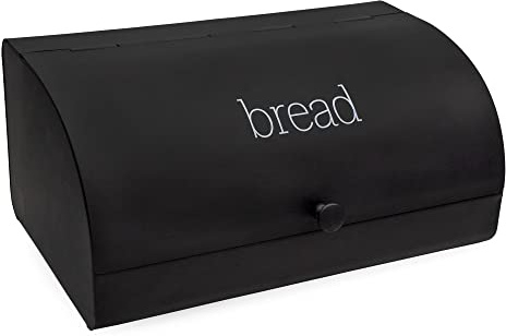 AuldHome Design Farmhouse Black Bread Box; Retro Vintage Style Enamel Countertop Bread Bin