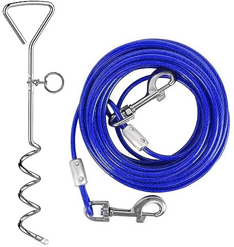 Cable y estaca de amarre para perros, estaca de amarre resistente para perro, estaca de plomo resistente para perro, estaca de camping para patio al aire libre y camping cachorro mascota