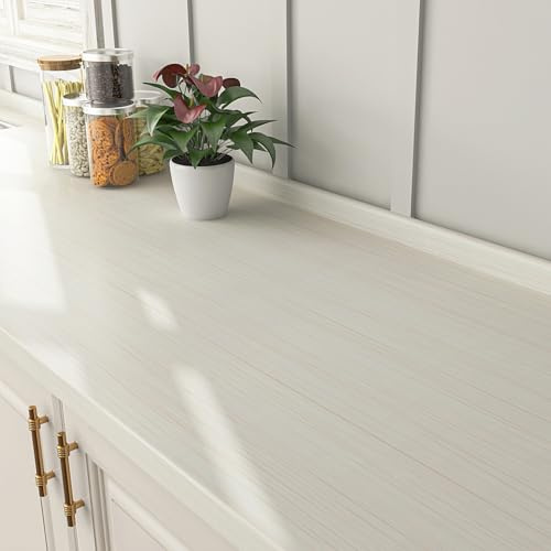 FunStick Thick Beige White Wood Contact Paper for Countertops Cabinets Waterproof Removable White Wood Wallpaper Peel and Stick Countertops Wood Grain Contact Paper for Desk Kitchen Drawers 12x200