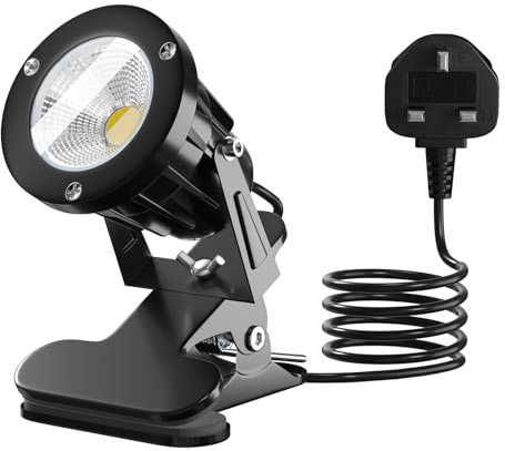 TobeBright Plug in Spotlight Clip On IP65 Water Resistant Plant Spot Light for Outdoor and Indoor Plant Uplight LED Clamp Spot Lights Main Powered 7W Warm White 3000K