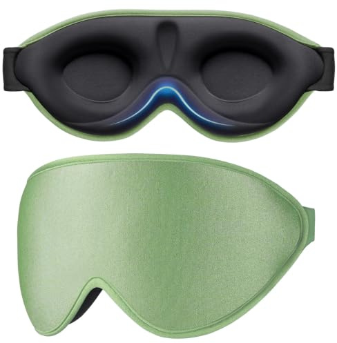 Gritin 100% Light Blocking Sleep Masks for Men&Women-Zero Eye Pressure Mask | 3D Ergonomic Design Eye Movement&Eyelash Friendly,Ultra Comfortable Blindfold for Sleeping,Nap/Travel Essential-Light Green