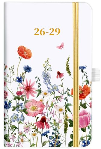 2026-2029 Pocket Calendar - Pocket Planner from Jul. 2026 to Jun. 2029, 3 Year Clendar Monthly Planner 2026-2029, 6.3 x 3.7, 60 Note Pages, Pen Holder, Pockets - Flowers