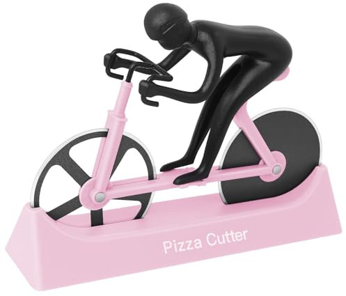 KUONIIY Cortador de pizza para bicicleta, cortador de pizza doble, acero inoxidable, cuchillas superafiladas con revestimiento antiadherente, en polvo
