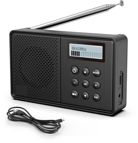 Arafuna DAB/DAB+ und UKW Radio, DAB Plus Radio mit Bluetooth, Küchenradio mit Kabel oder Akkubetrieb, 40 Voreinstellungen Sender, Dual-Wecker, Snooze-Timer