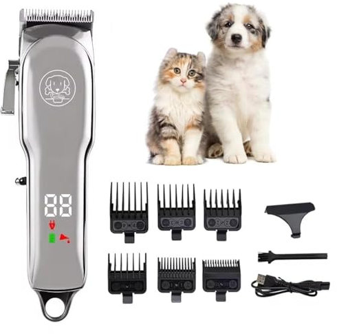 YooGoal Dog Clippers - Rechargeable Cordless Dog Grooming Kit, Professional for Thick Coats, LED Power Display, Low Noise Pet Shaver with 6 Guide Combs for Cats and Animals