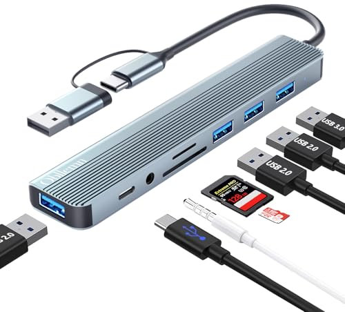 USB C Hub 3.0, 8 in 1 USB Hub 3.0 Multiport Adapter mit SD, TF, USB 3.0, USB 2.0, 3.5 mm Audio Anschlüsse, Hub USB C für MacBook Air/Pro, Galaxy, iPad, Windows usw