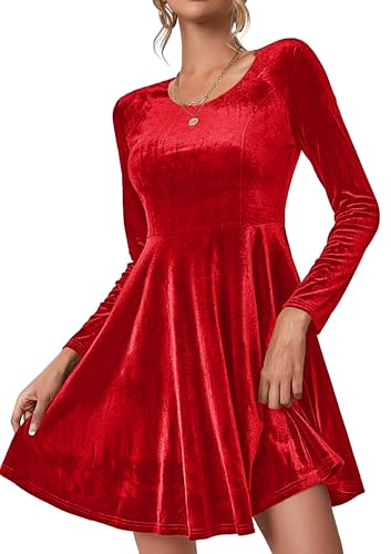Zeagoo Robe de Soiree Femme Chic et Elegant Robe de Bal Élégante Velours Robe Manches Longues Robe Cocktail Col Rond Robe de fête Moulante XS-2XL