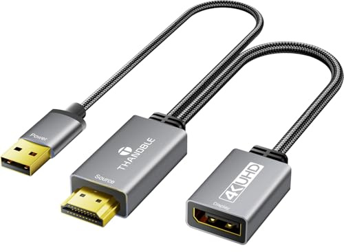 Active HDMI to DisplayPort Adapter (4K@60Hz), Uni-Directional HDMI Source to Display Port Converter Cable Male to DP Female Compatible For PS3 PS4 PS5 Raspberry Pi Xbox 360 One, PC, Laptop