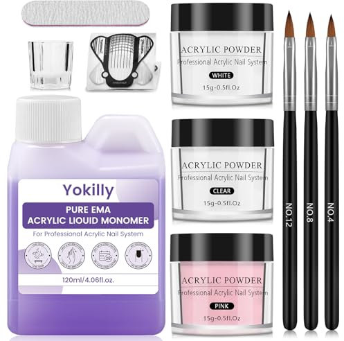 Yokilly Kit per unghie acriliche: set di polvere acrilica, set per unghie acriliche, extension per unghie acriliche, strumenti per manicure e nail art, kit per unghie per salone domestico