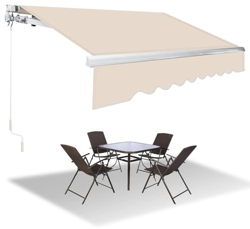 Herrselsam Toldo con brazo articulado, 300 x 250 cm, toldo retráctil con manivela, protección solar contra el agua, toldo solar, ajuste de ángulo 5-45°, requiere montaje, incluye soporte de pared,