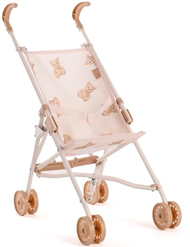 Poussette-Canne Roma Teddy Dolls pour poupées, Motif Ours en Peluche, à partir de 2 Ans, Structure en métal, Convient aux poupées jusqu'à 50 cm, Beige, Utilisation intérieure/extérieure