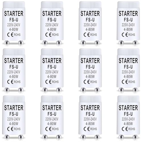 LbsAMP 12 Pezzi Starter per Tubi Fluorescenti 4-80W 220-240V Starter Neon FS-U Avviatore per Luce Tubo Fluorescente Longlife Starter per Lampade Fluorescenti Acquario Luci UVC Luci al Neon