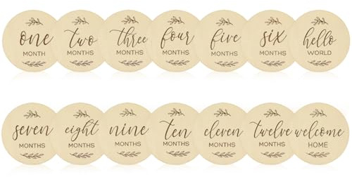 7 Stück Meilensteinkarten für Babys, doppelseitige Baby-Meilensteinkarten aus Holz, monatliche Meilensteinkarten, 10 cm rund, Baby-Meilenstein für Neugeborene von 0–12 Monaten, Wachstumsaufzeichnung