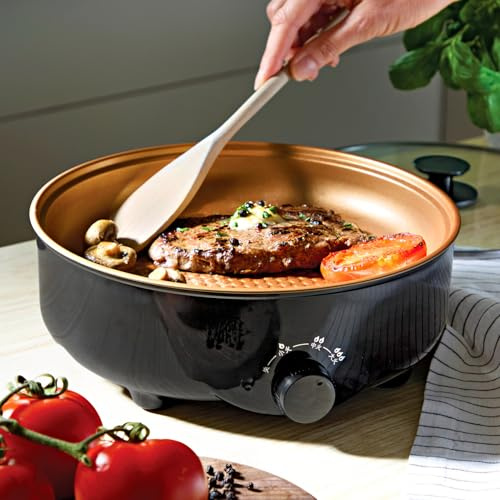 3 PAGEN® elektrische Pfanne mit Ø 26 – Partypfanne mit Cool-Touch Außenseite – kompakt & tragbar – Antihaftbeschichtung – einstellbare Wärmestufen