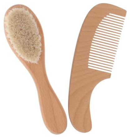 Gatuida Ensemble Brosse et Peigne Poils Doux pour Bébé en Bois Naturel Coiffage Confortable, Facile à Entretenir, Baby Showers et Occasions Spéciales