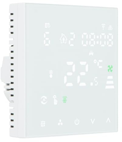 Wengart Termostato de Bobina de Ventilador WiFi WG607AC, CA 230 V máx. 3 A, 2,4 GHz, Wi-Fi, aplicación Tuya, Cuatro Tubos para Aire Acondicionado, Compatible con Alexa Echo/Google Home, Color Blanco