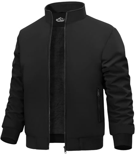 Lonya Blouson Bombers Homme D'Hiver Veste Polaire Imperméable mi Saison Thermique Coupe Vent Aviateur Militaire Doublure Vestes de Baseball Manteaux Chaude avec Poches Zippées, Noir, L