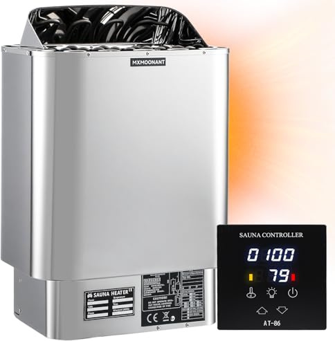 Mxmoonant Calentador eléctrico de sauna, 9 kW, 220 V, con control digital externo para hogar, hotel, spa, máx. 425 pies cúbicos con higrotermógrafo de sauna