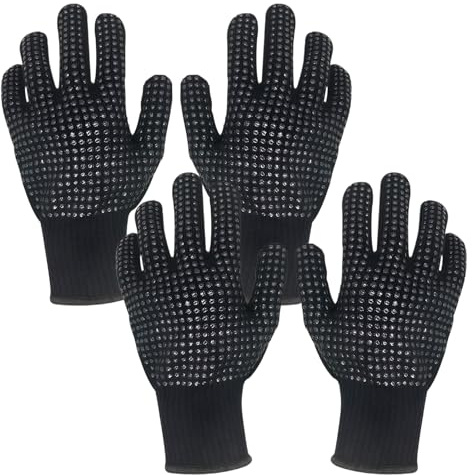 Uoxmiy 2 Pairs of Oven Gloves Heat Resistant,Long Wrist Silicone Oven Gloves with Fingers Heat Resistant 800°C / 1472°F for Barbecue Cooking Grilling Smoker Welding Soldering