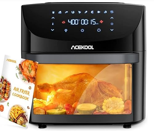 18L Air Fryer Oven with Rotisserie, Multifunctional Counter Top Oven with Digital Timer & Touchscreen, 1800W Double-Layer Tempered Glass Door Airfryer - 8 Cooking Presets, Black